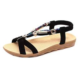 Sandalen Schuhe Frauen Sommer Peep-Toe Niedrige Schuhe Römische Sandalen Damen Flip Flops (40,Schwarz) von Yowablo