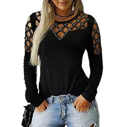 Tops Plus Size Frauen Casual Langarm Cut aushöhlen Bluse T-Shirt (5XL,Schwarz) von Yowablo