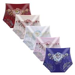 Yowablo Frauen-Blumen-Schlüpfer-Bikini-Taillen-Spitze-Höschen-Damen-hohe Ausdehnungs-Stickerei-Unterwäsche-weiche reizvolle 5PCs-Frauen-Höschen Menstruation Unterwäsche Gr. 54 von Yowablo