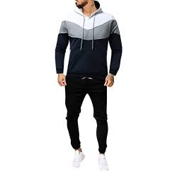 Yowablo Herren Herbst und Winter Zweiteiler Mode Nähte Kapuzenpullover und Hose Anzug Tasche Mantel Lässige Hose Sets Kleidung Herren Komplett von Yowablo