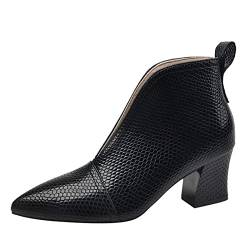 Yowablo Mode Herbst Damen Stiefeletten Chunky Heel Mid Heel Snake Print Spitzschuh Slip On Casual Style compatible with Motorrad Damen von Yowablo