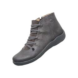 Yowablo Western Stiefeletten Damen Retro Spitze Zehe Flach Stiefeletten Damen Winterstiefel Damen Stiefeletten Damen mit Absatz (Grey #1,43) von Yowablo