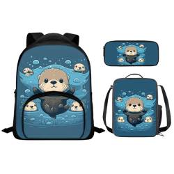 Ystardream Niedlicher Otter-Rucksack mit Lunchbox, Schultaschen für Mädchen im Alter von 4–6 Jahren, Kindergarten, Vorschulrucksack für Kinder, Schulbedarf, Schulbedarf, einfache Aufbewahrung von von Ystardream