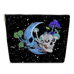 Ythuil Gothic-Skelett-Make-up-Tasche, Halloween-Geschenke für Frauen, Totenkopf-Kosmetiktasche für Damen, Pilz-Make-up-Tasche, Halloween-Geschenktasche, Sternennacht, Mond, Geschenktasche für Frauen, von Ythuil