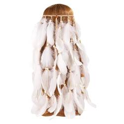 Frauen Feder Stirnband Boho Hippie Kopfschmuck Kopfschmuck Festival Party Mode Haar Griffband Badminton Schläger (SI-White, One Size) von Yubenhong