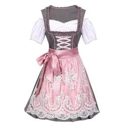 YueYue Dirndl Damen Midi Oktoberfest Damen Outfit Rosa Oktoberfest Faschingsparty Costume Trachtenkleid Trachtenrock Dirndl Schürze Spitze 2Tlg Trachtenmode Dirndlbluse Dirndl Kleid (Pink, L) von YueYue