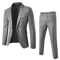 YueYue Herren Anzug 2 Teilig Slim Fit Herrenanzug Sakko Weste Hose Knopf Modern Anzüge Klassische Blazer Weste Hosen Set Männer Anzug für Hochzeit Business(Grey, S) von YueYue