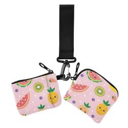 Damen-Geldbörse für Kleingeld, bunte Früchte, Wassermelonen, Ananas, rosa, dünn, flach, Reißverschluss, Handgelenktasche mit Reißverschluss, Münzfach für Männer und Frauen, 2 Packungen, Bunte Früchte, von Yuiboo