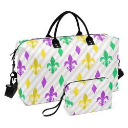 Fleur de Lis Reisetasche mit Blumenmuster, Lila, für Karneval, Übernachtung, Reisen, Wochenende, Fitnessstudio, Sport, mit, Fleur de Lis Blumen Karneval Lila, Set of 2, Art Deco von Yuiboo