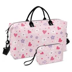 Große Tasche Valentinstag Pastellrosa Blumen Herzen Reise Übernachtung Handgepäcktasche Sport Training Tasche inkl, Valentinstag Pastell Rosa Blumen Herzen, Set of 2, Art Deco von Yuiboo