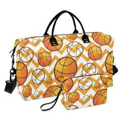 Lustige Basketballtasche mit orangefarbenen Streifen, große Reisetasche, Wochenendtasche, Sport-Trainingstasche mit verstellbarem Riemen für Reisen, Lustiger Basketball, orangefarbene Streifen, Set of von Yuiboo