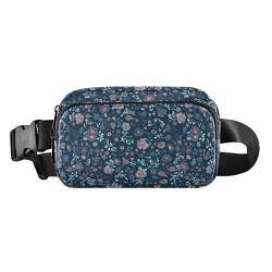 Modische Hüfttasche, Bauchtasche, Unisex, Erwachsene, Vintage-Blumenmuster, Bauernhaus, Blau, kleine Schlinge, Brusttasche mit verstellbarem Gurt, für Einkaufen, Sport, Arbeit, Vintage Floral von Yuiboo