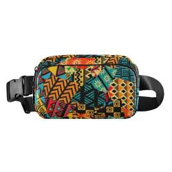 Niedliche Bauchtasche für Damen und Herren, Erwachsene, buntes afrikanisches Patchwork, Mini-Laufgürteltasche mit verstellbarem Riemen für Shopping, Sport, Arbeit, Farbiges afrikanisches Patchwork, 8" von Yuiboo