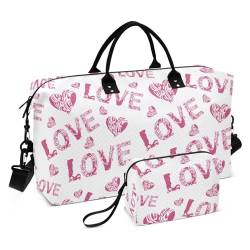 Reisetasche für die Nacht, Valentinstag, lustige Liebe, rote Herzen, romantische Wochenendtasche, Reisetasche, Turnbeutel mit Kulturbeutel, Valentinstag lustige Liebe rote Herzen romantisch, Set of 2, von Yuiboo