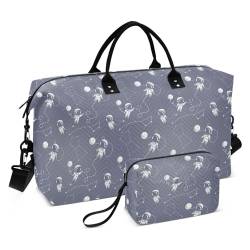 Reisetasche mit Astronauten Sternbildern und Planeten, Sternenhimmel, Grau, Astronauts Constellations Planets Starry Grey, Set of 2, Art Deco von Yuiboo