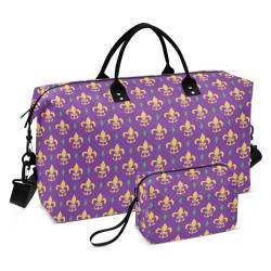 Royal Fleur de Lis lila Mardi Gras Fat Tuesday Große Tasche Weekender/Overnight Duffel Gym Tote Bag inkl, Royal Fleur de Lis Lila Mardi Gras Fat Tuesday, Set of 2, Art Deco von Yuiboo