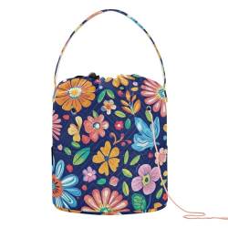 Yuiboo Garntasche, bunte Blumen, Blau, kleine Garnaufbewahrung mit Löchern, Häkeltasche für Häkelwerkzeug, Garnhandwerk von Yuiboo