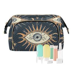 Yuiboo Magic Evil Eyes Kosmetiktasche, leicht, für Damen, Münzgeldbörse, für Toilettenartikel, Reisen, Magic Evil Eyes Orange Mystery Blue, 1 size, Art Deco von Yuiboo