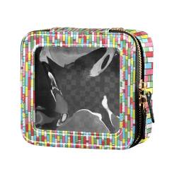 Yuiboo Niedliche Reise-Make-up-Tasche, transparent, bunt, geometrisch, lustig, Leder, Kulturbeutel, Hautpflege, für Damen, bunt, geometrisch, lustig, 13 x 11,9 x 5,6 cm, Art-Deco, Bunt, geometrisch, von Yuiboo