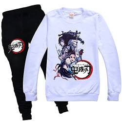 Yumenam Unisex Kinder Sweatshirt + Jogginghose 2pcs Anzug Tanjirou Nezuko Gedruckt Rundhals Lange Ärmel Pullover Tops und Lange Hose Sportbekleidung für Demon Slayer Anime Liebhaber Mädchen Jungen von Yumenam