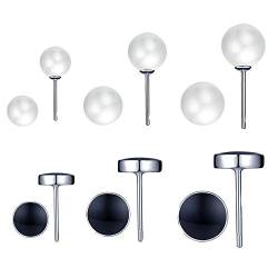 Yumilok 6 Paar Damen Ohrstecker Ohrringe 925 silber Basic Schmuck Set Perle 4 6 9mm Schwarz Achat 5 6 7mm für Frauen Mädchen von Yumilok