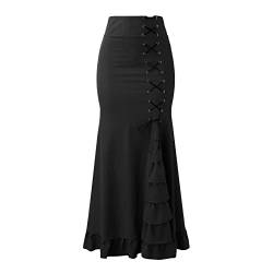 Eleganter Rock für Damen, Büro, Festival, einfarbig, A-Rock, Vintage-Taille, plissierter Reißverschlussrock Tüllrock Kurz Mit Schlitz (Black, L) von Yunyahe