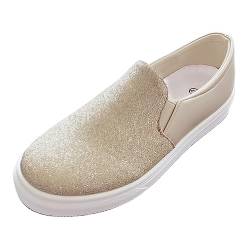 Espadrilles für Damen Turnschuhe Damen runde Zehen, elastisches Set, Fuß, Flacher Boden, Pailletten, einfache einfarbige, große Freizeitschuhe, einzelne Schuhe Schuhe Mit Absatz Für Damen (Gold, 40) von Yunyahe