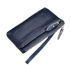 Yurosiay PU Leather tragbare Wristlet Clutch Purse mit Reißverschluss Münzgeldbörse Volltonfarbe Coin Pocket Litschi-Muster Wallet Men & Women für Kreditkarte Card Rechnungen Schlüsse dunkelblau von Yurosiay