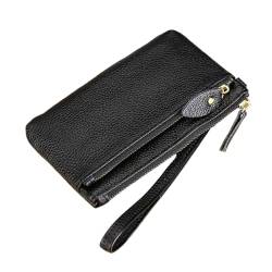 Yurosiay PU Leather tragbare Wristlet Clutch Purse mit Reißverschluss Münzgeldbörse Volltonfarbe Coin Pocket Litschi-Muster Wallet Men & Women für Kreditkarte Card Rechnungen Schlüsse schwarz von Yurosiay