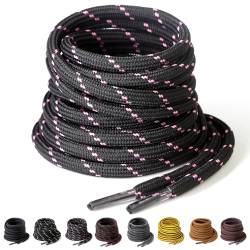 Yusimu Schwarz/Rosa Runde Schnürsenkel, Ø4.5 mm Dicke, Reißfeste Ersatzschnürsenkel für Arbeitsschuhe, Wanderschuhe & Stiefel, inklusive Shoe Boot Laces, Lang 110cm - 1 Paar von Yusimu