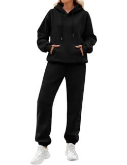 Yuson Girl Damen Jogginganzug Fleece Hausanzug Zweiteiler Outfit, 2 Teilig Jogger Trainingsanzug mit Hoodie und Jogginghose, Baumwolle Freizeitanzug Tracksuit Warm Sportkleidung Set(Schwarz, XL) von Yuson Girl