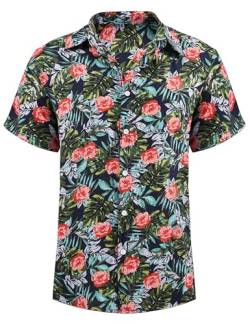 Yuson Girl Hawaii Hemd Männer Funky Hawaiihemd Herren Kurzarm Casual Floral Blumenmuster Hawaiihemd Unisex Button Down Baumwolle Sommerhemd Aloha Bedruckter Strand Beilaufig Hawaii Hemd(Marineblau, L) von Yuson Girl