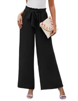 Yuson Girl Palazzo Hose Damen Weites Bein Freizeithose Gerade Geschnitten Anzughose Hohe Taille Sommerhose Leichte Loungehose Elegante Stoffhose mit Taschen, Verstellbare Träger(Schwarz, M) von Yuson Girl