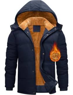 Yuson Girl Winterjacke Herren Warme Fleecejacke Winddicht Parka Jacke Outdoor Wintermantel Gefüttert Steppjacke Verdickt Winterparka Thermojacke mit Abnehmbar Kapuze und Teddy-Futter(Marineblau, M) von Yuson Girl