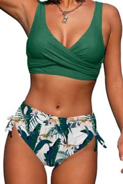 Yutdeng Bikini Damen Set Push Up Bikini Damen Bauchweg Sexy Zweiteiliger Badeanzug ohne Bügel Wickeloptik Bademode V Ausschnitt Badeanzüge Crossover Swimsuit Hoher Taille Strand Bikini Sets Chic Mode von Yutdeng