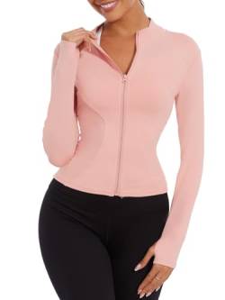 Yutdeng Laufjacke Damen Enge Sportjacke Trainingsjacke Full Zip Gym Jacke Eng Sweatjacke Langarm Yoga Jacke Jogging Running Sport Jacke Fitness Atmungsaktive Sportjacken für Damen,Rosa,S von Yutdeng