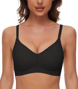 Yutdeng Soft BH Damen ohne Bügel Nahtloser Bequemer BH V-Ausschnitt T-Shirt BH Push Up Atmungsaktiver Weicher Bustier Damen-BHS Bralette Klassische BHS Frauen ohne Buegel Schlaf BH,Schwarz,M von Yutdeng