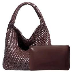 Yuxier Gewebte Tote Handtasche für Frauen Veganes Leder Hand Tote Stricktasche Große Gewebte Geldbörse Gewebte Handtaschen Geflochten, coffee, M von Yuxier