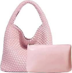 Yuxier Gewebte Tote Handtasche für Frauen Veganes Leder Hand Tote Stricktasche Große Gewebte Geldbörse Gewebte Handtaschen Geflochten, hellrosa von Yuxier