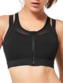 Yvette Starker Halt Sport BH Damen Vorderverschluss Doppelt Träger Große Brüste Fitness Laufen Joggen Bra,Schwarz,XXL Große Größen von Yvette