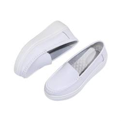 rutschfeste Stillschuhe Für Damen, Frauen Slip-On Casual Bequeme Atmungsaktive Leder Krankenschwester Schuhe, Plattform-Keil-Breathable-Laufschuhe, Für Medizinisches Personal(White,39 EU) von Yytcsjz