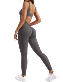 ZAAYO Damen Jumpsuit Tight Scrunch Butt Overalls Lang Ärmelloser Sport rückenfrei Jumpsuit Yoga Bodycon Einteiler Ganzkörperanzug Stretch Elegant Jumpsuits von ZAAYO