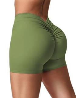 ZAAYO Sport Shorts Damen Scrunch Butt Gym Shorts V Back High Waist Booty Butt Lifting Biker Sommer Fitness Workout Shorts Green M von ZAAYO