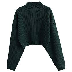 ZAFUL Damen Rollkragenpullover, Kurzer Pullover, Langarm Jumper Sweater (A-Grün, L) von ZAFUL