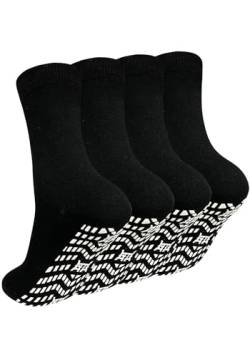 ZAKASA Stoppersocken Herren Antirutsch Socken: ABS Rutschfeste Socken Männer Anti Rutsch Socken mit Noppen Baumwolle Noppensocken Sportsocken 47-50 Schwarz-4 Paare von ZAKASA