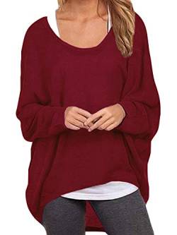 ZANZEA Damen Lose Asymmetrisch Jumper Sweatshirt Pullover Bluse Oberteile Oversize Tops Wein Rot 5XL von ZANZEA