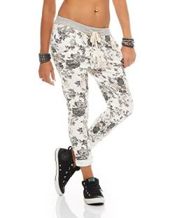 Zarmexx Damen Sweatpants Baggy Hose Boyfriend Freizeithose Sporthose All-Over Roses Print One Size (Weiss, One Size) von ZARMEXX Fashion