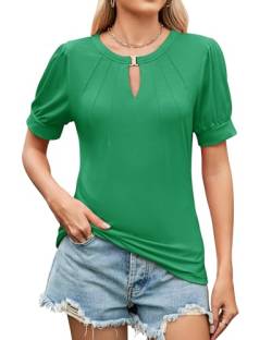 ZASFOU Damen Sommer Kurzarm Top Schlüsselloch T Shirt Locker Shirts Lässig Tunika Bluse Oberteile Geschenk für Frauen von ZASFOU