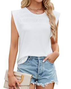 ZASFOU Damen Sommer Tank Top Ärmellose Tshirt Oberteile Rundhals Tunika Tops Flügelärmel Shirt Geschenk für Frauen von ZASFOU