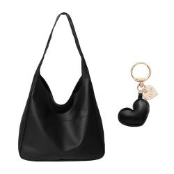 ZBHDEYG 1 stück schwarze Tasche und 1 Stück Liebesschlüsselbund, Retro Damen Umhängetasche, Tasche mit großem Fassungsvermögen, Damen Ledertasche von ZBHDEYG